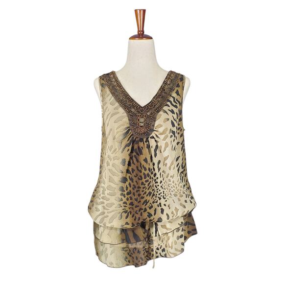 Y2k New Directions Drop Waist Long Leopard Print Tunic Top - Size Small - Picture 3 of 6